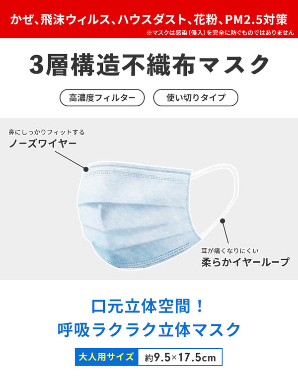マスク 不織布 30枚 使い捨てマスク 3層構造 ノーズワイヤー イヤーループ 大人 男女兼用 普通サイズ