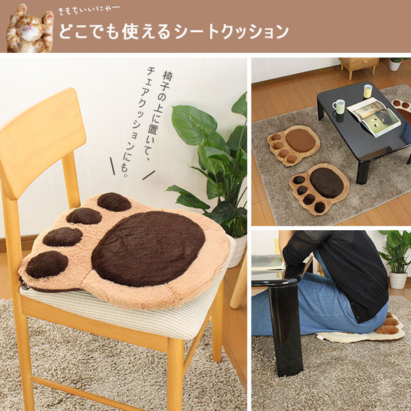 【値下げ】 座布団 クッション 高弾力 シートクッション 肉球 ベージュ ブラウン アイボリー 43×43cm