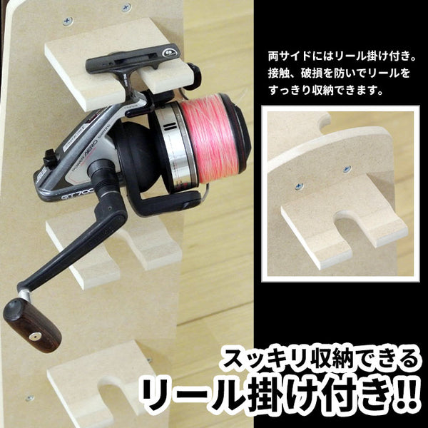 ロッドスタンド 釣竿ラック ダブル 最大 21本収納可能 ナチュラル（無塗装） 幅76.5×奥行18×高さ65cm